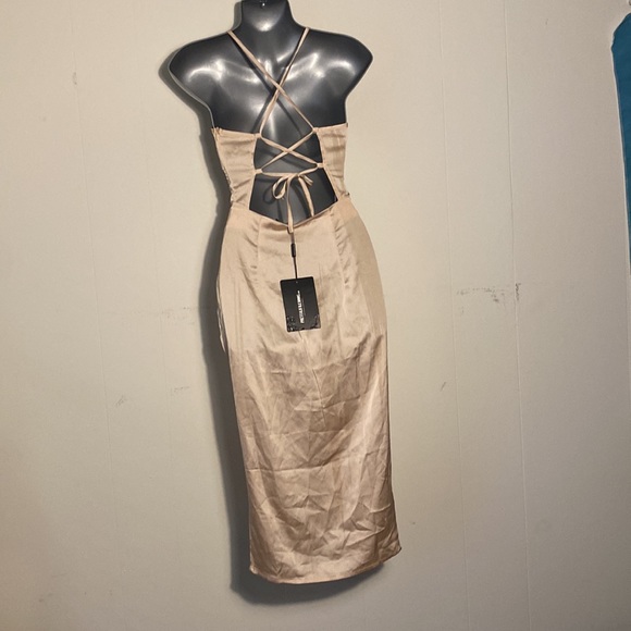 PrettyLittleThing Champagne Button Front Satin Strappy Midi Dress NWT - Picture 9 of 13